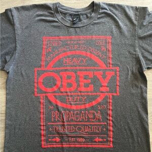 Obey. Large. Charcoal gray.